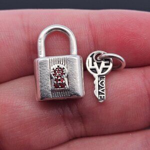 925 Sterling Silver Pandora Moments Padlock and Heart Key Crystal Charm Set